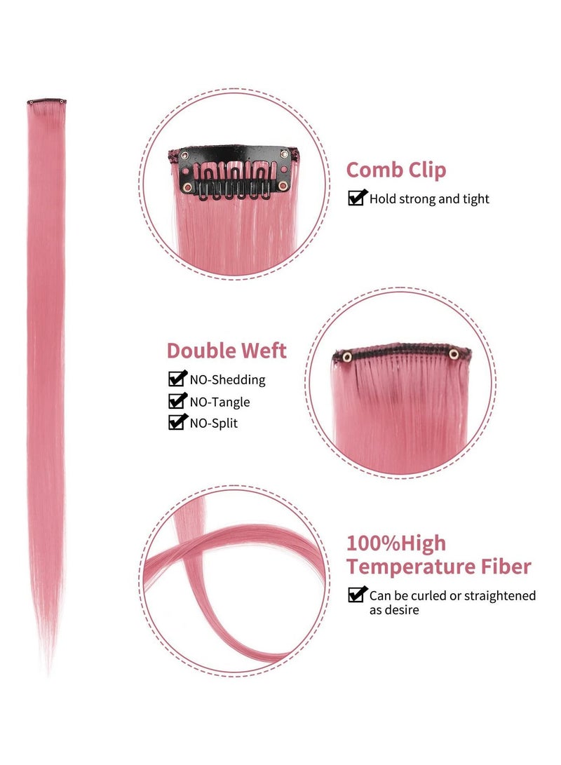 Y&D SYOSI 10 Pcs Pink Hair Extensions Clip in Extension Synthetic Straight Highlight Hairpieces Fashion Cosplay Party for Girls Women - Image 3