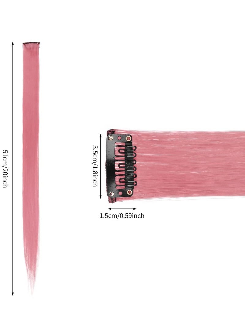 Y&D SYOSI 10 Pcs Pink Hair Extensions Clip in Extension Synthetic Straight Highlight Hairpieces Fashion Cosplay Party for Girls Women - Image 4