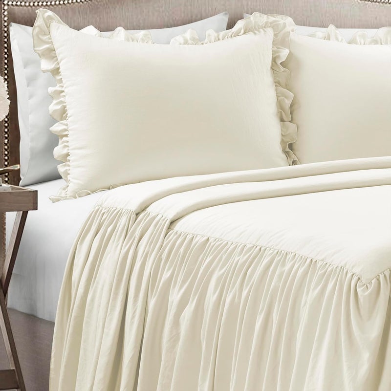 Lush Decor Global easy assemble picks Ruffle Skirt Bedspread Ivory Shabby Chic Farmhouse Style Lightweight 3 Piece Set, King KSA market compliant quality - Image 3