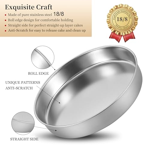 Inqibee Round Stainless Steel Cake Pans Set of 3 (8 inch / 9½ inch / 11 inch), Layer Cake Baking Pan, Perfect for Birthday Wedding Tier Cake, Physics Anti-Stick, Non-Toxic, Dishwasher Safe - Image 2