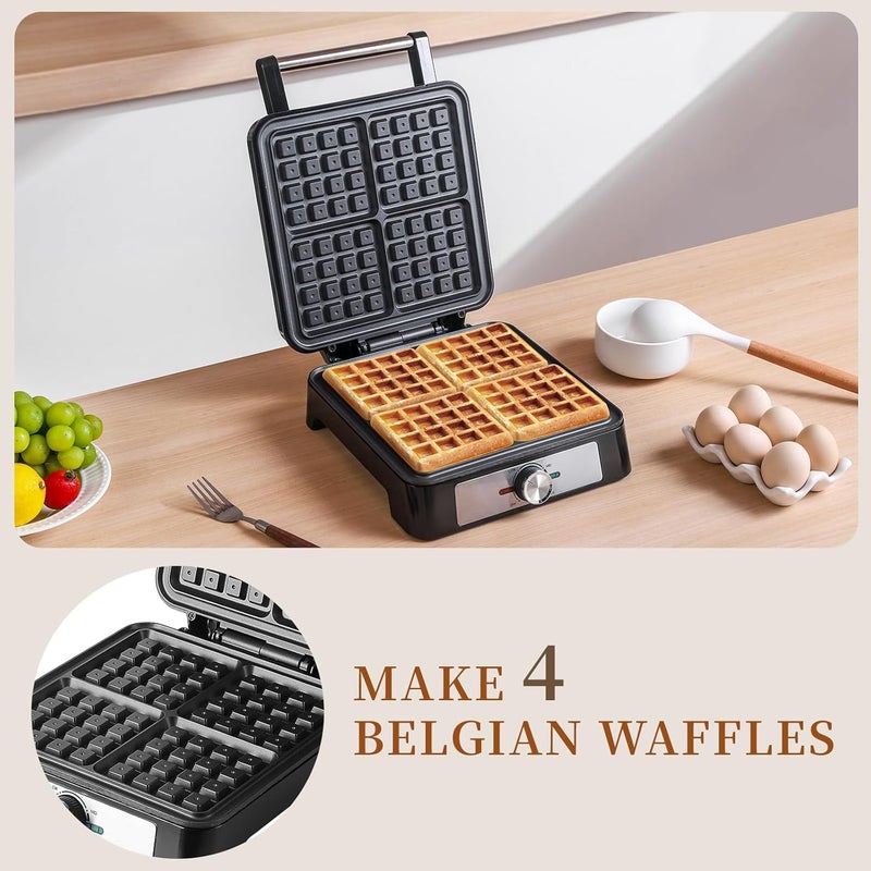 UVFAST Waffles Maker Waffle Iron, 4 Belgian Square Waffle Maker, Belgian Waffle Maker Thick with Non-stick Plate, Breakfast Waffle Machine Make Waffle in Minutes, 3 Browning Level, 1200W - Image 3