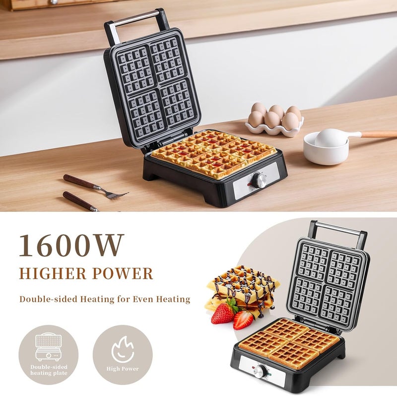 UVFAST Waffles Maker Waffle Iron, 4 Belgian Square Waffle Maker, Belgian Waffle Maker Thick with Non-stick Plate, Breakfast Waffle Machine Make Waffle in Minutes, 3 Browning Level, 1200W - Image 4