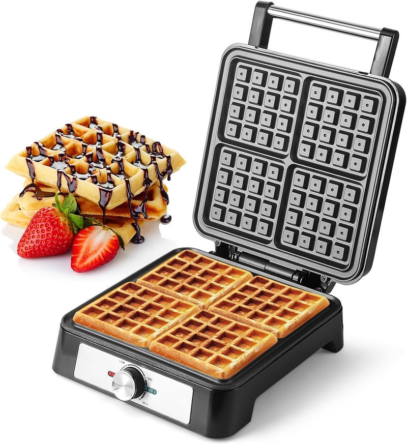 UVFAST Waffles Maker Waffle Iron, 4 Belgian Square Waffle Maker, Belgian Waffle Maker Thick with Non-stick Plate, Breakfast Waffle Machine Make Waffle in Minutes, 3 Browning Level, 1200W - Image 1