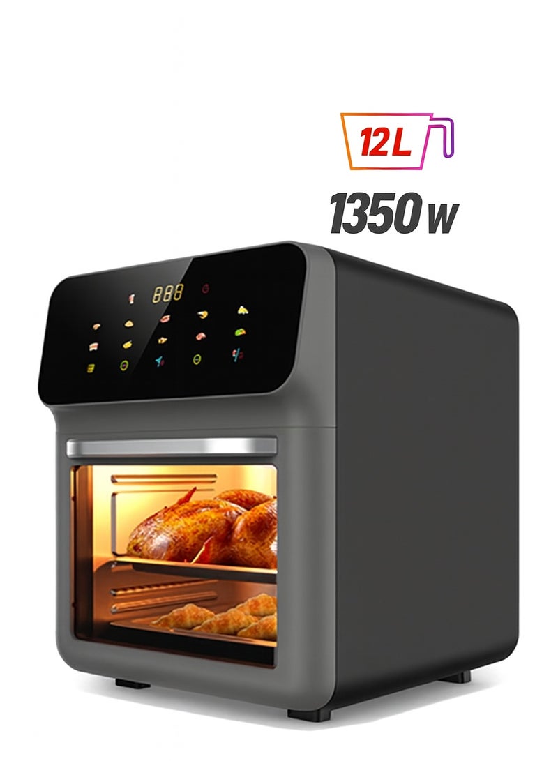 بريمو بلس مقلاة هوائية بسعة كبيرة 12 لتر مع نافذة كبيرة مرئية وشاشة لمس ذكية 1350 واط، فرن كهربائي متعدد الوظائف , قلاية هوائية بدون زيت - Image 1