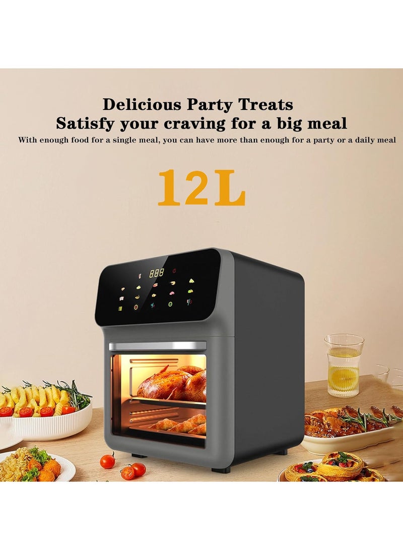 بريمو بلس مقلاة هوائية بسعة كبيرة 12 لتر مع نافذة كبيرة مرئية وشاشة لمس ذكية 1350 واط، فرن كهربائي متعدد الوظائف , قلاية هوائية بدون زيت - Image 4