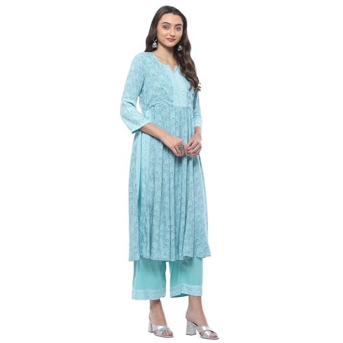 Biba WOMEN PRINTED STRAIGHT SALWAR KURTA DUPATTA(SKDASSORTED7518_TURQUOISE_38) - Image 3