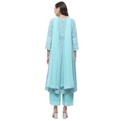 Biba WOMEN PRINTED STRAIGHT SALWAR KURTA DUPATTA(SKDASSORTED7518_TURQUOISE_38) - Image 4