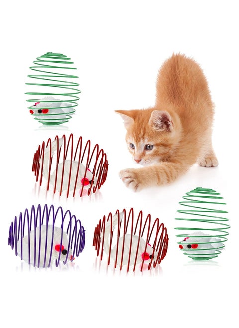 5 Pcs Cat Spring Balls Stretchable Cat Springs Toys Interactive Cat Toys Rolling Cat Balls Colorful Playful Coils Spring Action Toy Caged Rats for Kitten Cat Pet Supplies Indoor Play, Random Color