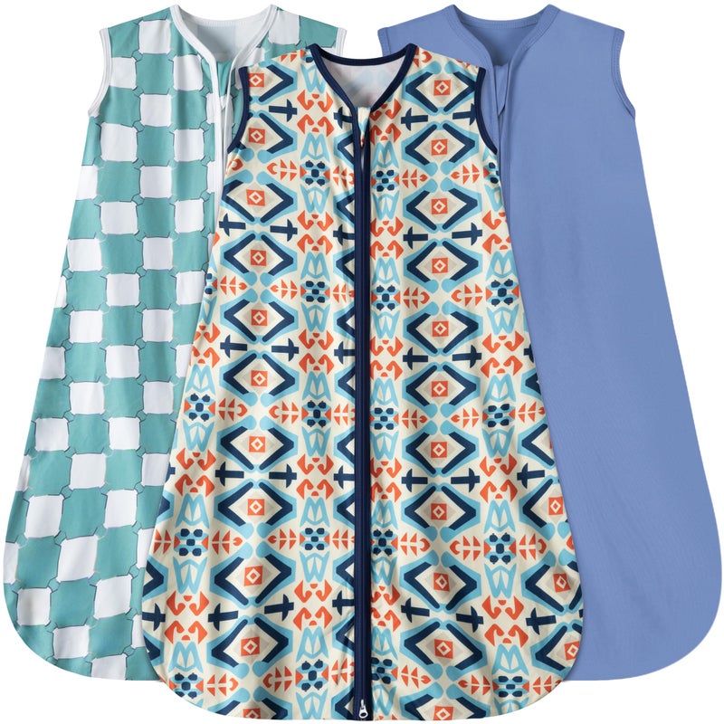 Guntail Baby Sleep Sack 0-6 Months 3 Pack Baby Wearable Blanket 100% Rayon Cotton 2-Way Zipper Toddler Sleeping Sack .Comfy Soft Lightweight Tog 0.3 (Bohemia&Checkered&Blue) - Image 1