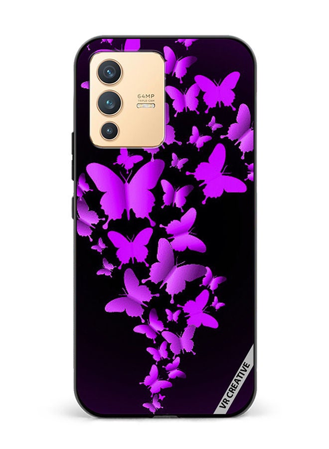 VR CREATIVE Protective Case Cover For Vivo V23 5G Purple Butterflies Design Multicolour - Image 1