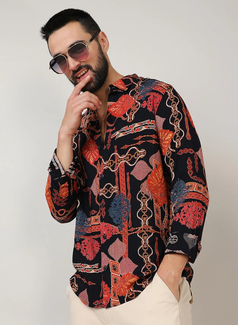 كامبوس سوترا قميص رجالي فني بألوان أحمر قرمزي وأزرق كحلي للملابس الكاجوال