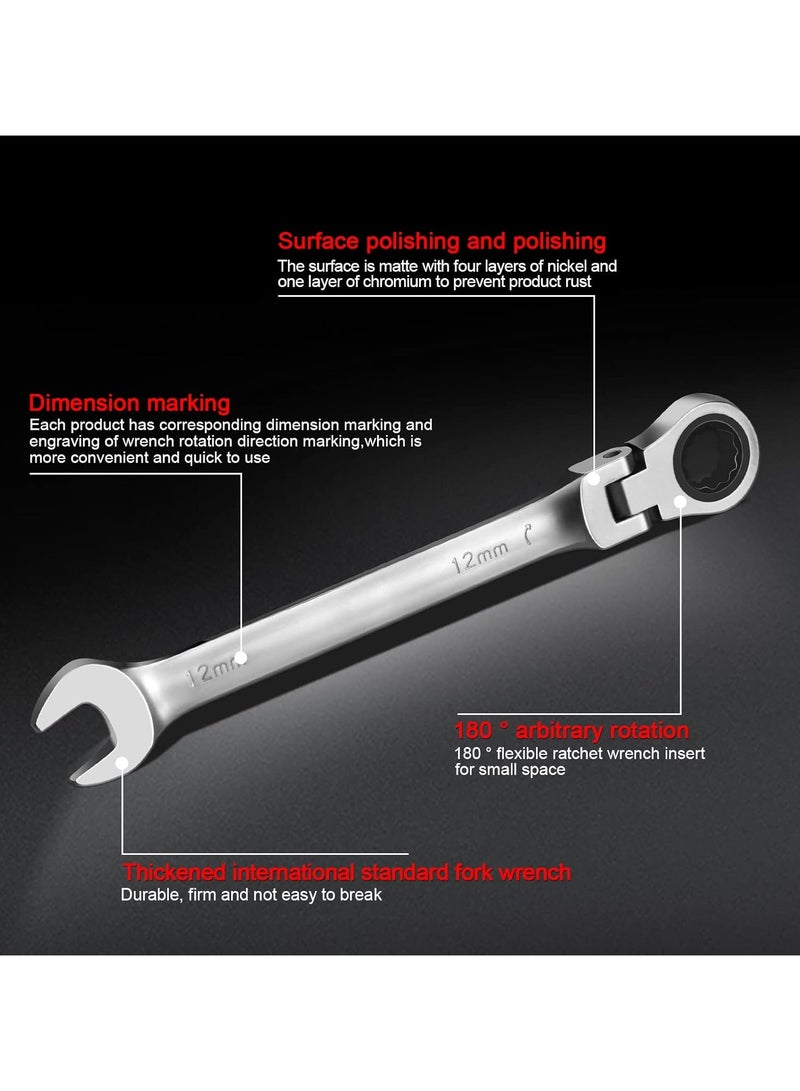 11mm Flex Head Ratchet Wrench, Industrial Grade Cr-V Steel, 12 Point Release Design, 72 Tooth Ratchet, 180 Degree Flex Box End - Image 2