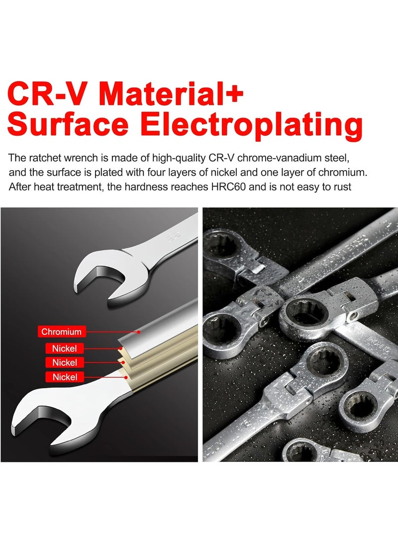 11mm Flex Head Ratchet Wrench, Industrial Grade Cr-V Steel, 12 Point Release Design, 72 Tooth Ratchet, 180 Degree Flex Box End - Image 5
