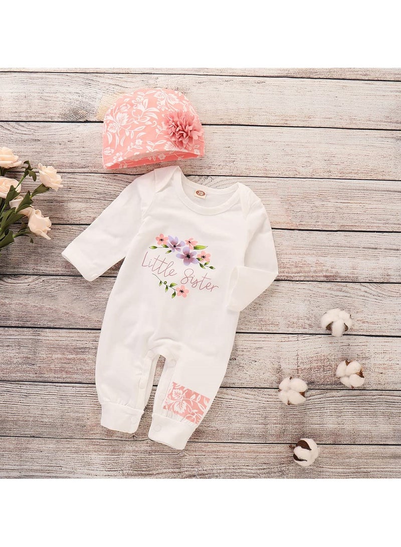 Adorable Newborn Baby Girl Floral Outfit Set, Romper Bodysuit with Matching Hat, Perfect for 6-9 Months - Image 3