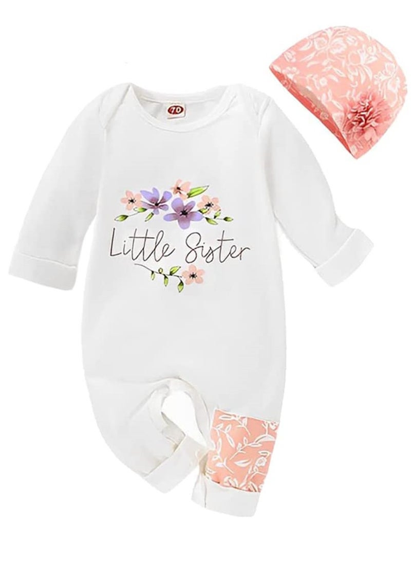 Adorable Newborn Baby Girl Floral Outfit Set, Romper Bodysuit with Matching Hat, Perfect for 6-9 Months - Image 1