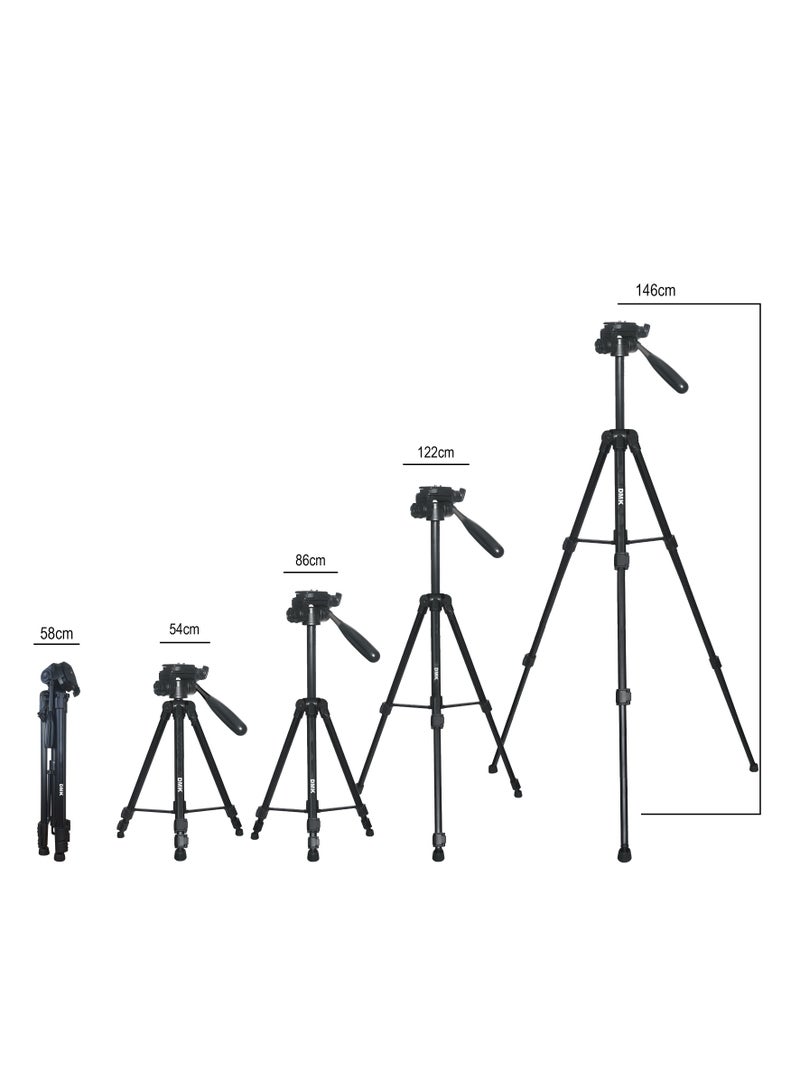 DMK Power T-590 Light weight Portable Aluminum Camera Tripod with Max Height upto 146cm/57.48inch and Carrying Bag Compatible with Canon Nikon Sony DSLR Camera  - Image 5