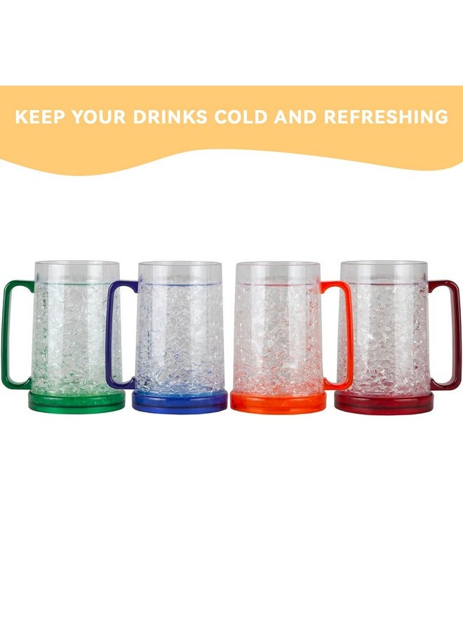 Lily's Home Lily's Home Freezer Beer Mugs, Double Wall, Insulated with Liquid Gel Plastic Pint Freezable Glasses, 16 oz Beer Glass for Freezer, Chiller Frosty Cup, Frozen Ice Freezy Mug, Freezer Cups. Set of 4  - Image 2