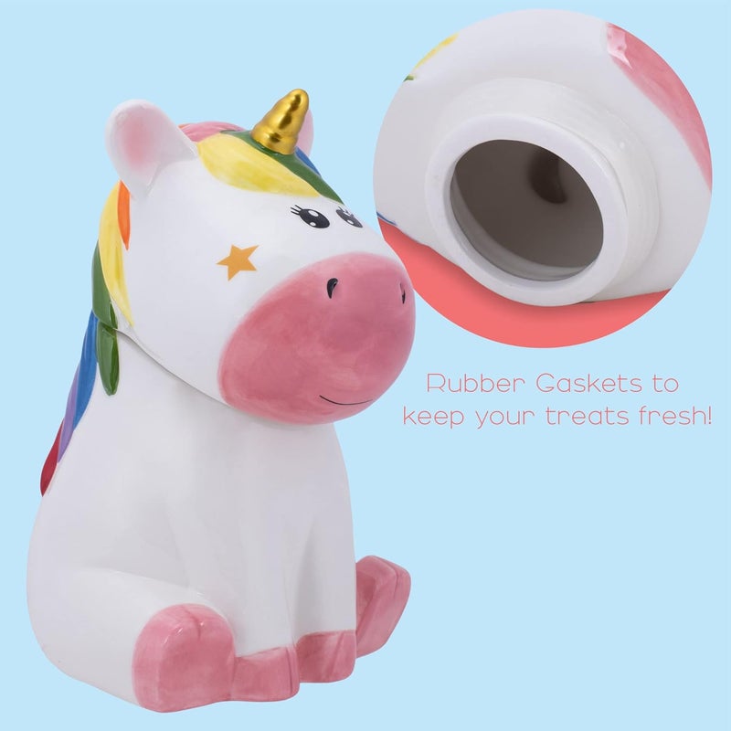 100 North Dolomite Ceramic 10 x 7.3 Everyday Cookie & Candy Jar with Airtight Lid: Perfect for Kitchen Canisters, Pet Treat Containers & Decorative Magical Storage, Rainbow Unicorn With Stars - Image 4