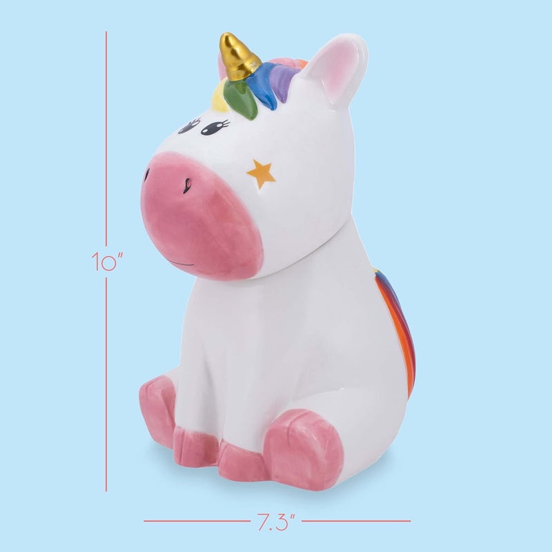 100 North Dolomite Ceramic 10 x 7.3 Everyday Cookie & Candy Jar with Airtight Lid: Perfect for Kitchen Canisters, Pet Treat Containers & Decorative Magical Storage, Rainbow Unicorn With Stars - Image 2