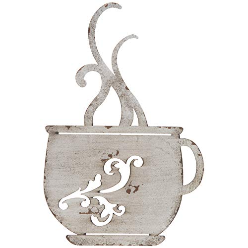 White Metal Rustic Coffee Cup Wall Art Decor for Kitchen Home Restaurant Vintage Cafe Coffee Shop Bar Sign Decor Hanging Decorations