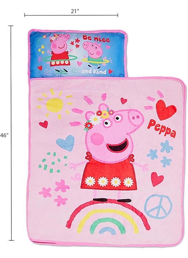 Peppa Pig - Peppa Pig I'm Just So Happy Toddler Nap-Mat - Includes Pillow and Fleece Blanket – Great for Girls or Boys Napping during Daycare or Preschool - Fits Toddlers - Image 1