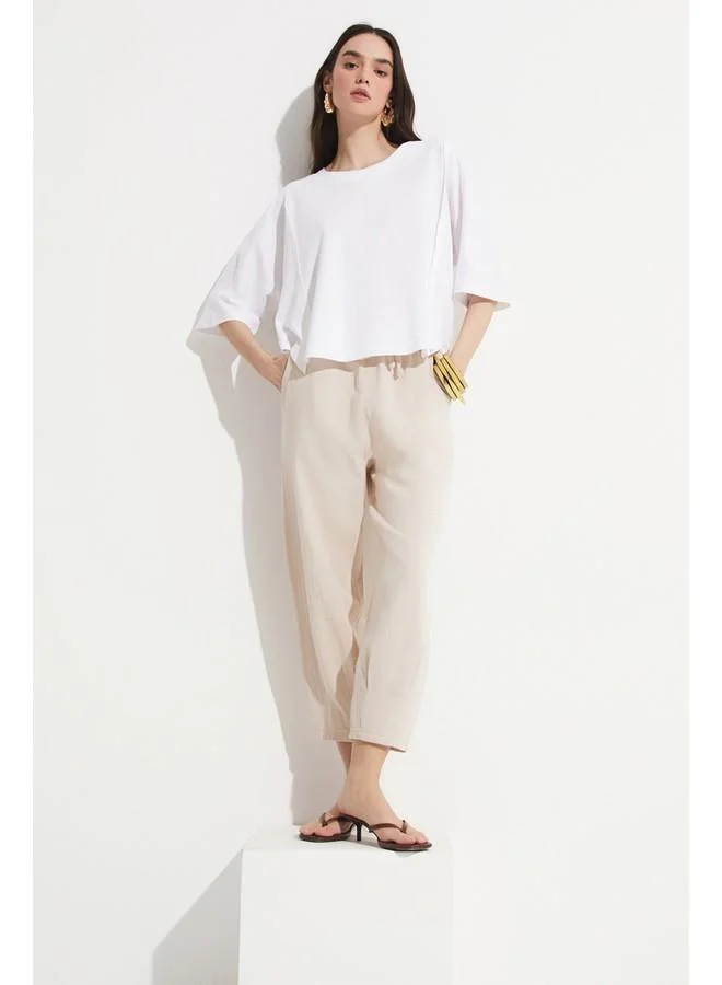 JUNE June 100% Cotton Stitching Detailed Tshirt White