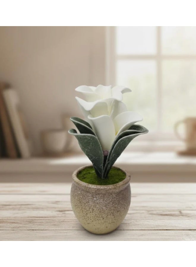 AKDC Next Rose Artificial White Flower with Pot - Polystyrene Foam Material, Elegant and Versatile for Any Room, 24 cm,"- Crafted from polystyrene foam with clean white petals for versatility. - Image 1