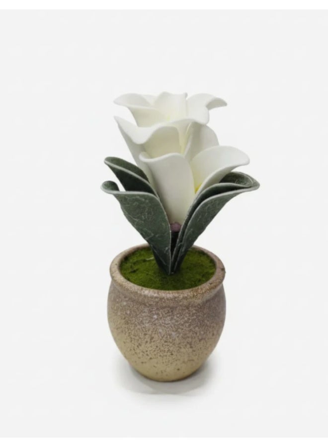 AKDC Next Rose Artificial White Flower with Pot - Polystyrene Foam Material, Elegant and Versatile for Any Room, 24 cm,"- Crafted from polystyrene foam with clean white petals for versatility. - Image 2