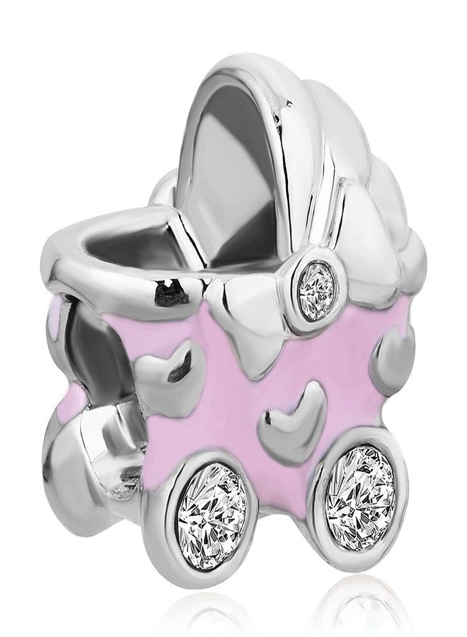 MiiFort Pink Stroller Pram Charm fits Pandora Charms Bracelets Carriage Mother Wife Family Birthday Anniversary - Image 1