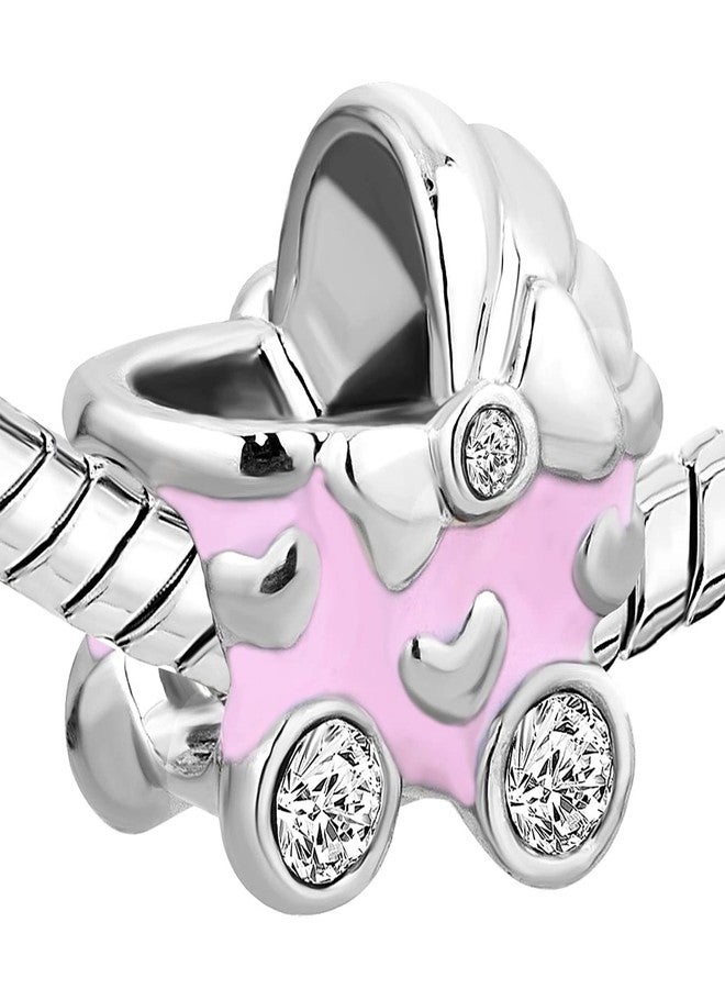 MiiFort Pink Stroller Pram Charm fits Pandora Charms Bracelets Carriage Mother Wife Family Birthday Anniversary - Image 3