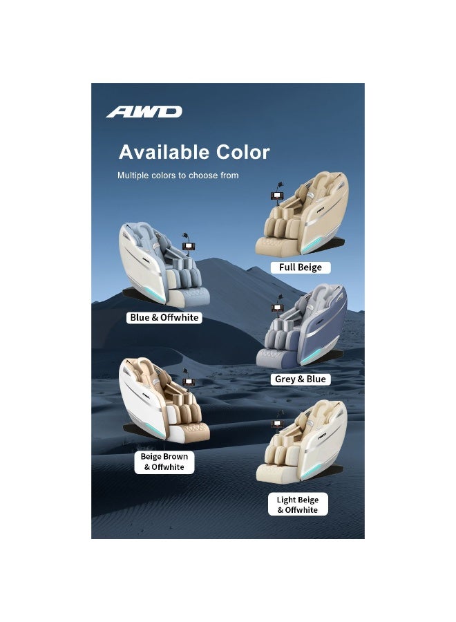 AWD كرسي مساج كامل الجسم 2D مع وسائد هوائية بتقنية انعدام الجاذبية، شحن لاسلكي، مكبرات صوت بلوتوث، حامل موبايل، مساج للورك من الرأس إلى القدم، ضمان لمدة سنتين - Image 2