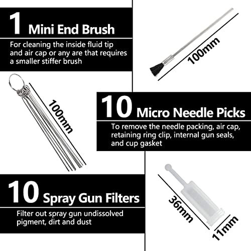 YXCCSE 27 Pcs Spray Gun Cleaning Kit with Spray Gun Filter, Paint Gun Cleaning Kit Spray Gun Cleaning Brush,Nylon Brushe, Mini Brushes & Needles, Metal Tube Cleaning Brush,Fit HVLP Gravity,Air Tool - Image 4