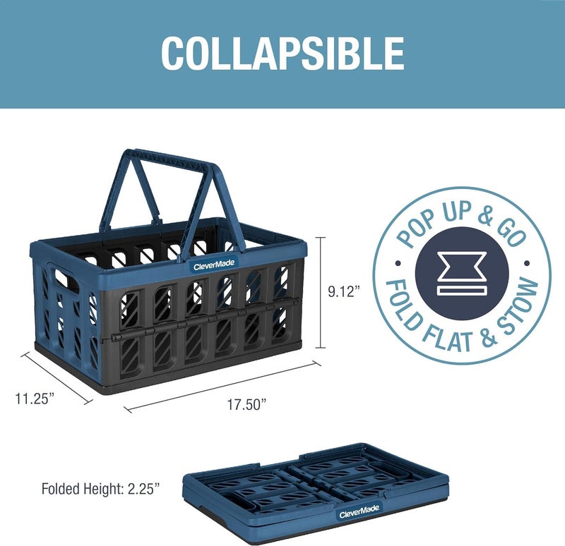 CleverMade Collapsible Shopping Basket Ocean 3PK 24L 6 Gal Reusable Plastic Grocery Shopping Baskets Holds 25lbs Per Basket Small Foldable Storage Crates with Handles - Image 2
