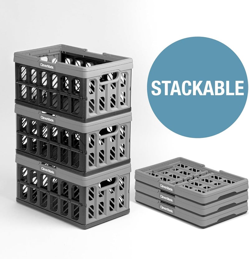 CleverMade Collapsible Shopping Basket Ocean 3PK 24L 6 Gal Reusable Plastic Grocery Shopping Baskets Holds 25lbs Per Basket Small Foldable Storage Crates with Handles - Image 5