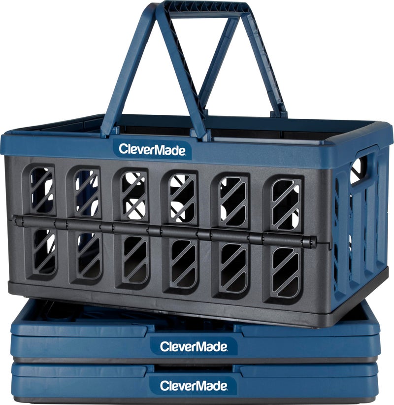 CleverMade Collapsible Shopping Basket Ocean 3PK 24L 6 Gal Reusable Plastic Grocery Shopping Baskets Holds 25lbs Per Basket Small Foldable Storage Crates with Handles - Image 1