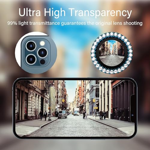 KEKOZE Diamond Camera Lens Protector Compatible With iPhone 11 Pro/11 Pro Max and iPhone 12 Pro Max Plus 9H Tempered Glass Camera Cover Screen Protector Metal Ring Decoration Accessories - Blue - Image 4