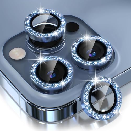 KEKOZE Diamond Camera Lens Protector Compatible With iPhone 11 Pro/11 Pro Max and iPhone 12 Pro Max Plus 9H Tempered Glass Camera Cover Screen Protector Metal Ring Decoration Accessories - Blue - Image 1