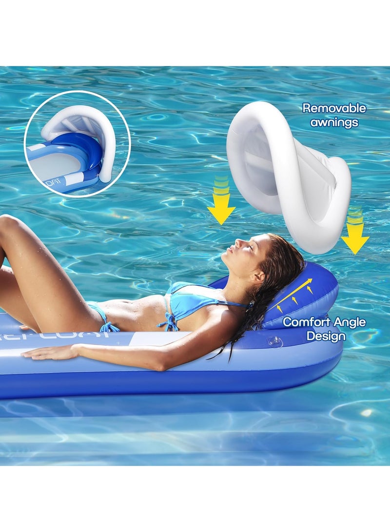 SYOSI Large Inflatable Pool Lounger Float with Removable Awning Headrest and Footrest Perfect for Family Friends and Adults Ultimate Tanning Pool for Relaxing in The Sun for Swimming Pool Tanning - Image 3
