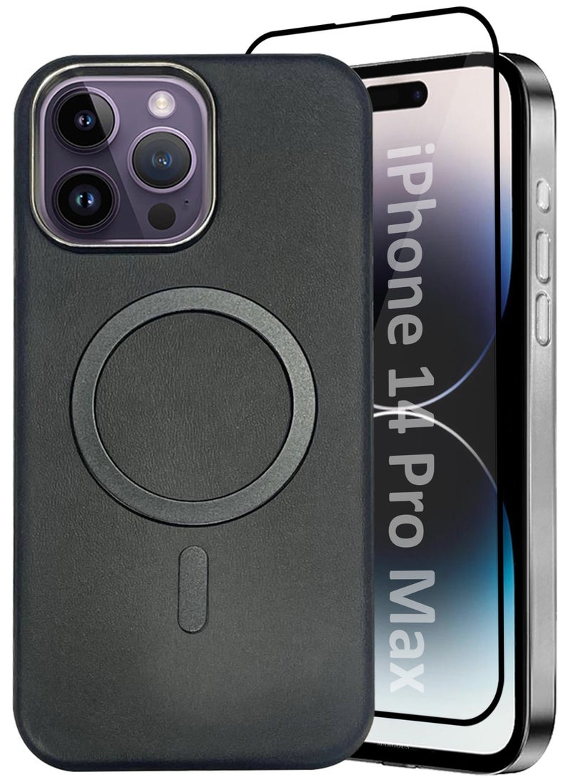 CATANES 2 Pack of PU Leather Case for Apple iPhone 14 Pro Max Compatible with Magsafe, Shockproof Drop Proof Protective Slim Case Classic Black - Image 1