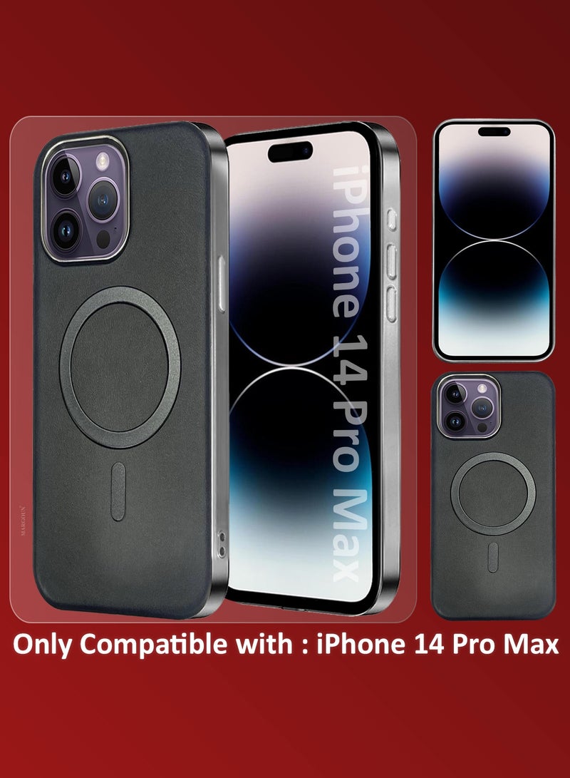 CATANES 2 Pack of PU Leather Case for Apple iPhone 14 Pro Max Compatible with Magsafe, Shockproof Drop Proof Protective Slim Case Classic Black - Image 2