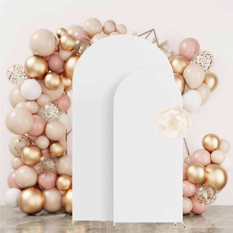 HAINARverS Set of 2 Wedding Arch Cover 6FT,7.2FT Spandex Fitted Stretchy Arch Stand Covers,2 Sided Round Top Chiara Backdrop Cover Banquet Baby Shower Arch Decoration(White) - Image 2