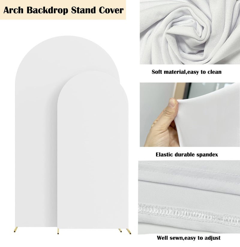 HAINARverS Set of 2 Wedding Arch Cover 6FT,7.2FT Spandex Fitted Stretchy Arch Stand Covers,2 Sided Round Top Chiara Backdrop Cover Banquet Baby Shower Arch Decoration(White) - Image 4