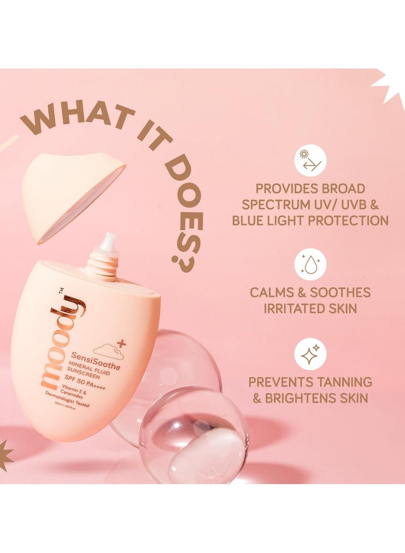  مودي سينسي سوثي سيروم واقي من الشمس معدني لتفتيح البشرة مع السيراميد والأرز | SPF 50 PA++++ لجميع أنواع البشرة | لا يترك أثرًا أبيض اللون، لا يسد المسامات، تم اختباره من قبل أطباء الجلدية - 50 مللي - Image 2