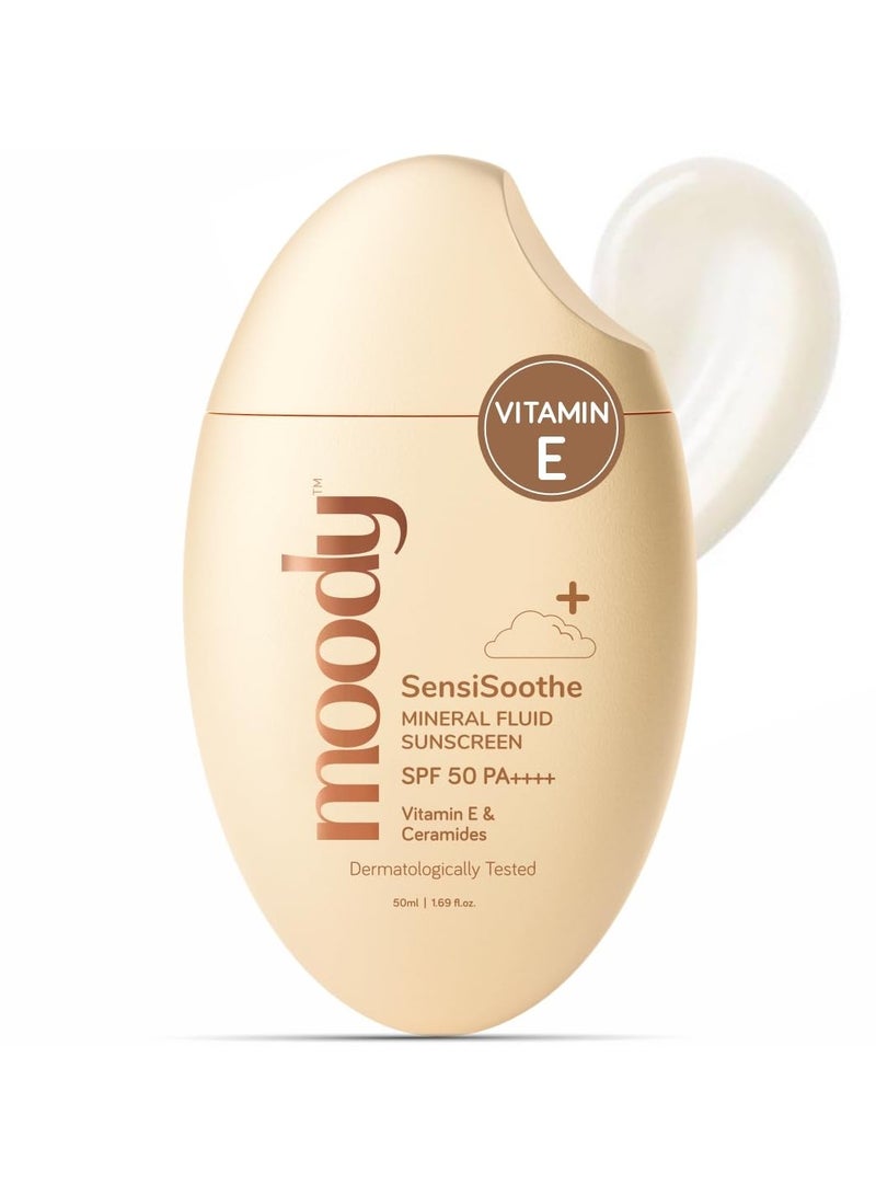  مودي سينسي سوثي سيروم واقي من الشمس معدني لتفتيح البشرة مع السيراميد والأرز | SPF 50 PA++++ لجميع أنواع البشرة | لا يترك أثرًا أبيض اللون، لا يسد المسامات، تم اختباره من قبل أطباء الجلدية - 50 مللي - Image 1