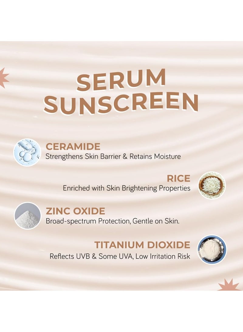  مودي سينسي سوثي سيروم واقي من الشمس معدني لتفتيح البشرة مع السيراميد والأرز | SPF 50 PA++++ لجميع أنواع البشرة | لا يترك أثرًا أبيض اللون، لا يسد المسامات، تم اختباره من قبل أطباء الجلدية - 50 مللي - Image 3