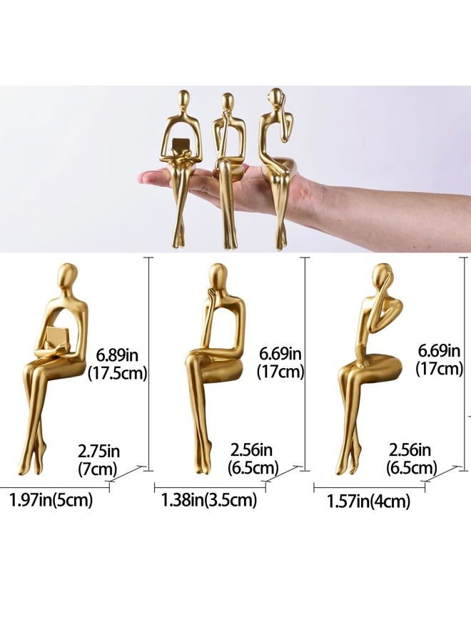SHENGTIAN Reading Woman Statue, Resin Sculpture Set in Gold for Bookcase, Decorative Figures Trio, Book Lovers Decoration, Living Room Ornaments (Gold) - Image 3