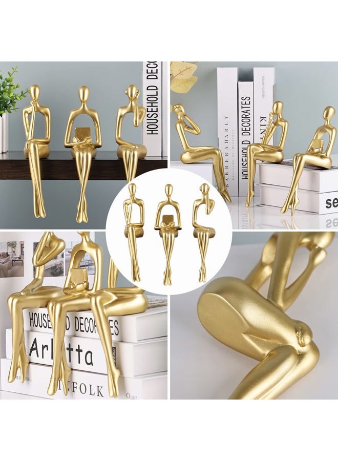 SHENGTIAN Reading Woman Statue, Resin Sculpture Set in Gold for Bookcase, Decorative Figures Trio, Book Lovers Decoration, Living Room Ornaments (Gold) - Image 4