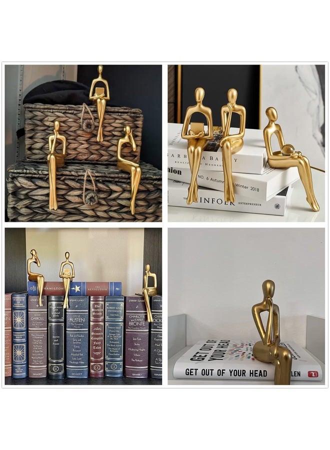 SHENGTIAN Reading Woman Statue, Resin Sculpture Set in Gold for Bookcase, Decorative Figures Trio, Book Lovers Decoration, Living Room Ornaments (Gold) - Image 5