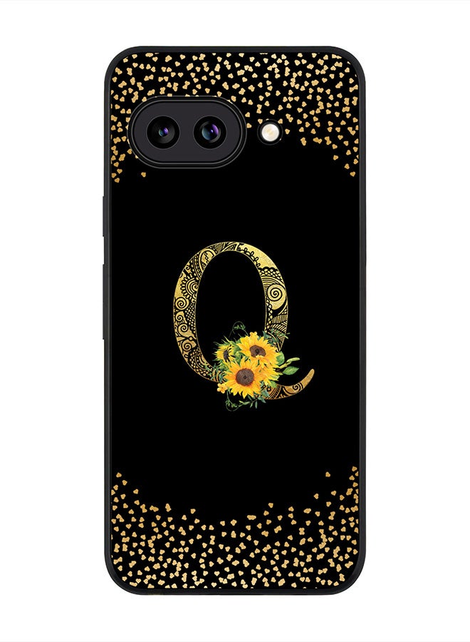 Stylizedd For Google Pixel 9a Case,Slim fit Camera Protection, Shockproof Thin Phone cover  - Custom Floral Monogram - Q ( Black )