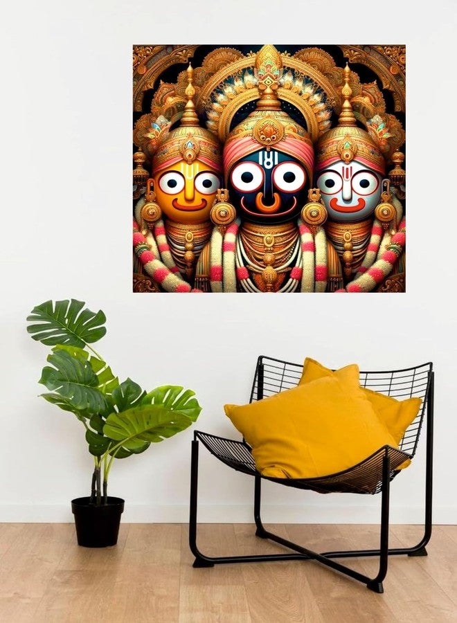 Sky Flying Jagannath Ji Lord Krishna Shubadra Wall Poster (JAG18_NW_01) Living Room, Pooja Room, KIds Room (Size - 46CM X 46CM) - Image 1